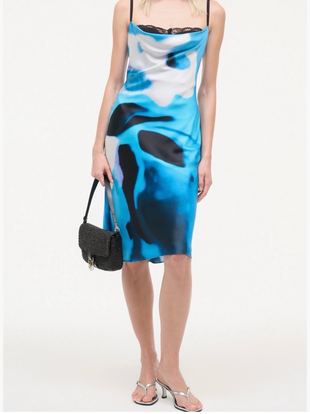 Staud Blue And Black Abstract Slip Midi Dress